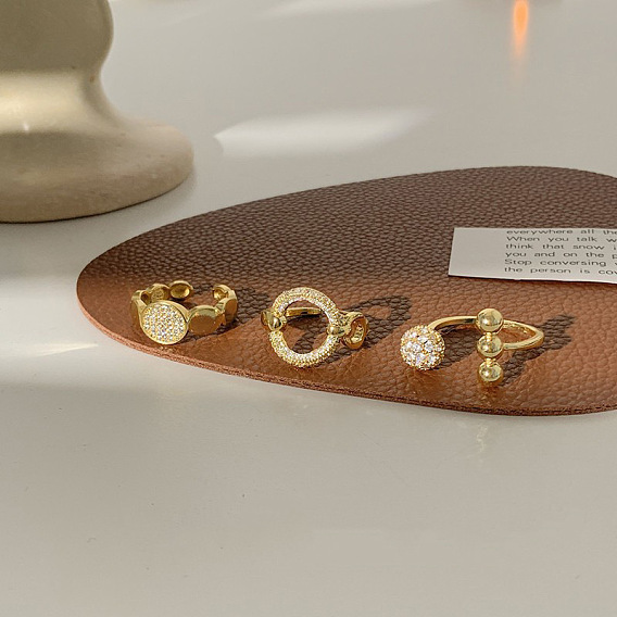 3колец-манжет из латуни с кристаллами и стразами, кольцо и плоская круглая и круглая