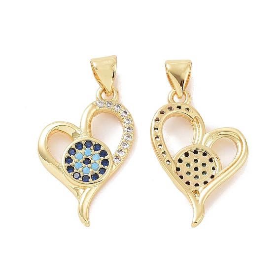 Brass Micro Pave Cubic Zirconia Pendants, Heart with Evil Eye Charm