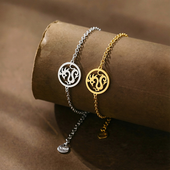 304 Stainless Steel Dragon Link Bracelets, Cable Chain Bracelets for Women