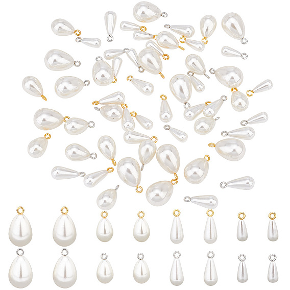 64шт 8 стиль АБС пластик имитация жемчуга подвески, с петлями из сплава, слеза