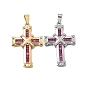 Brass Micro Pave Magenta Cubic Zirconia Pendants, Cross Charms
