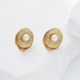 Овальные 304 из нержавеющей стали серьги стержня, с имитацией жемчуга