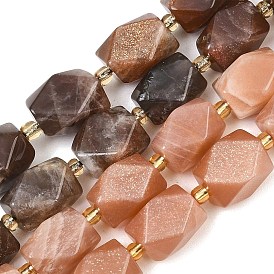 Natural Moonstone Beads Strands, Faceted Rectangle, with Seed Beads