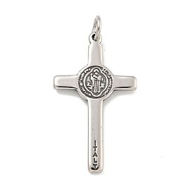 316 Surgical Stainless Steel Pendants, with Jump Ring, Cross with Saint Charm