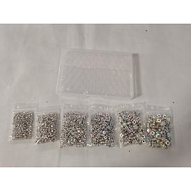 780Pcs 6 Style Sew on Rhinestone, Glass Rhinestone, with Platinum Iron Prong Settings, 4-holes, Garments Accessories, Flat Round