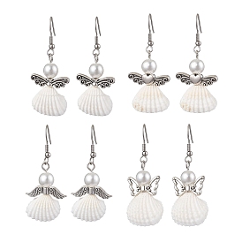 Angel Spiral Shell & Glass Pearl Dangle Earrings, Alloy Jewelry for Women