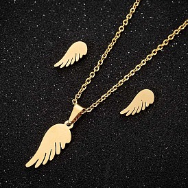 Chic Minimalist Angel Wings Set for Women - Sweet Stainless Steel Pendant Necklace on Collarbone Chain