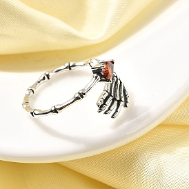 925 Женское кольцо-манжета из стерлингового серебра с микропаве из кубических цирконий, череп рука