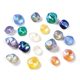 Glass Rhinestone Cabochons, Point Back, Faceted, Square