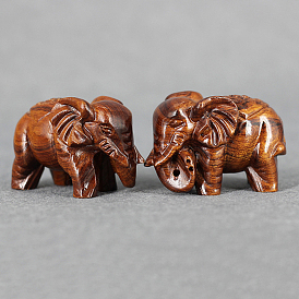 Wooden Carved Elephant Figurines, for Home Office Desk Decorations