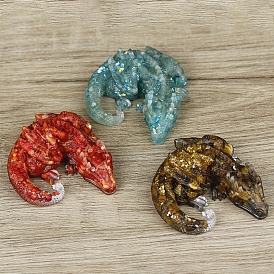 Resin Dragon Display Decoration, with Gemstone Chips inside Statues for Home Office Decorations