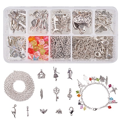 DIY Bracelet Making, with 304 Stainless Steel Cable Chains, Alloy Pendants, Brass Lobster Claw Clasps and Acrylic Bead