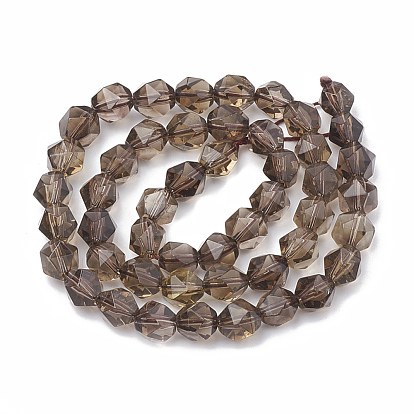 Natural Smoky Quartz Beads Strands, Star Cut Round Beads, Faceted