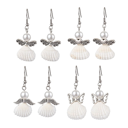 Серьги с подвесками в виде ракушек и стеклянного жемчуга в форме ангела, ювелирные изделия из сплава для женщин
