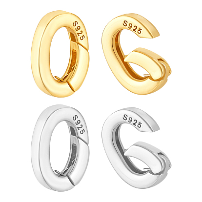 4 шт. 2 цвета 925 кольца-пружинки из стерлингового серебра, овал со штампом 925