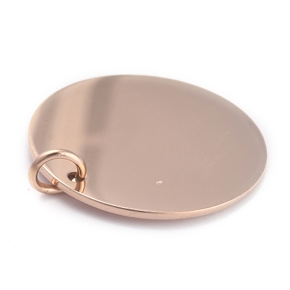 Ion Plating(IP) 304 Stainless Steel Pendants, Manual Polishing, Stamping Blank Tag, with Jump Rings, Flat Round