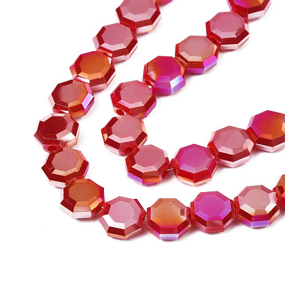 Electroplate Opaque Solid Color Glass Beads Strands, AB Color Plated, Half Plated, Faceted, Octagon