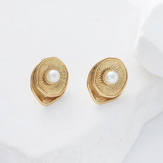 Овальные 304 из нержавеющей стали серьги стержня, с имитацией жемчуга