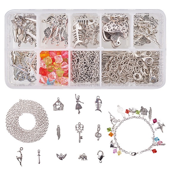 DIY Bracelet Making, with 304 Stainless Steel Cable Chains, Alloy Pendants, Brass Lobster Claw Clasps and Acrylic Bead