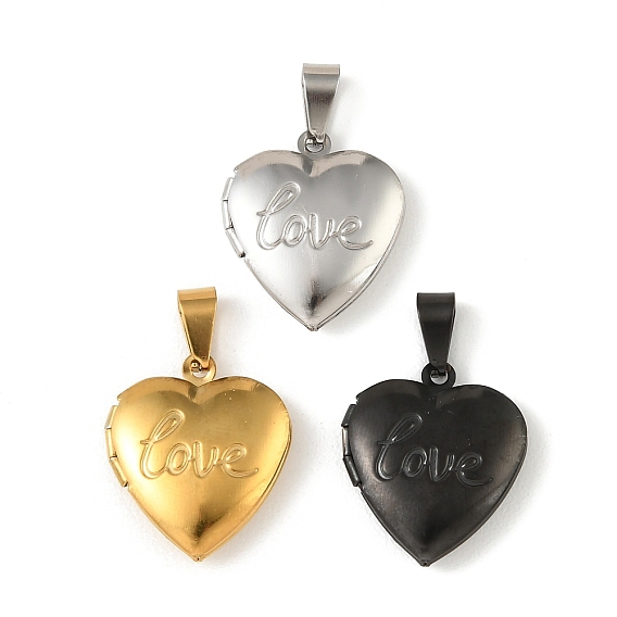 316 подвески из нержавеющей стали Locket, сердце со словом любовь очарование, с 304 защелкой из нержавеющей стали на поручнях