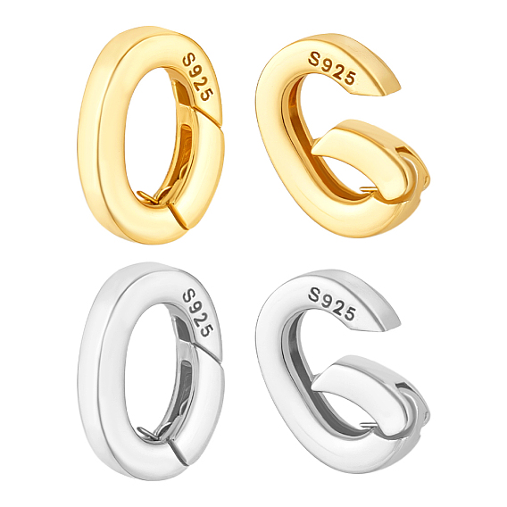 4 шт. 2 цвета 925 кольца-пружинки из стерлингового серебра, овал со штампом 925