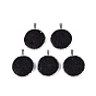 Electroplate Natural Lava Rock Coin Pendants, Brass Flat Round Charms with Stainless Steel Snap On Bails, Stainless Steel Color