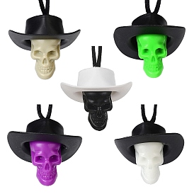 Halloween Skull Plastic Pendant Necklaces, Black Nylon Cord Necklaces