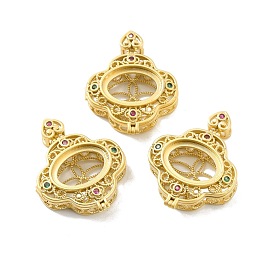 Rack Plating Brass Micro Pave Cubic Zirconia Locket Pendants, Cadmium Free & Lead Free, Matte Style, Long-Lasting Plated, Clover