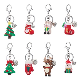 Christmas PVC Plastic Pendants Keychain, with Iron Alloy Lobster Claw Clasp Keychain