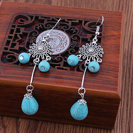Synthetic Turquoise Dnagle Earrings, with Alloy, Jewely for Women, Teardrop