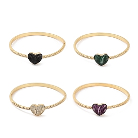 Rack Plating Brass Micro Pave Cubic Zirconia Heart Hinged Bangles for Women, Real 18K Gold Plated, Cadmium Free & Lead Free, Long-Lasting Plated