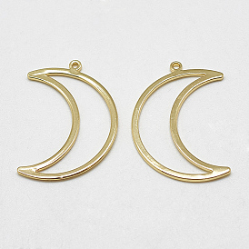 Латунные подвески с открытой спинкой, для diy уф смолы, эпоксидная смола, Прессованные цветочные украшения, без кадмия, без никеля и без свинца, луна, реальный 18 k позолоченный