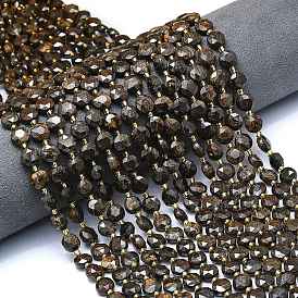 Природные бронзитом бисер нитей, граненый шестиугольный разрез, плоско-круглые, с бисером