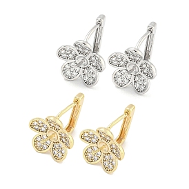 Brass Micro Pave Cubic Zirconia Hoop Earring Findings, Flower