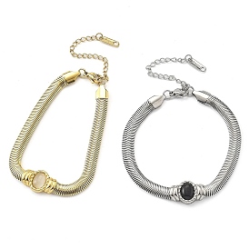 304 Stainless Steel Bracelets, with Oval Cat Eye