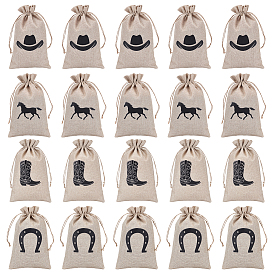 20шт. 4 стили ковбойские полиэстеровые упаковочные мешочки, шнурок сумки, прямоугольник с рисунком