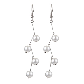 Glass Pearl Dangle Earrings, with 316 Surgical Stainless Steel Earring Hooks, Round, White