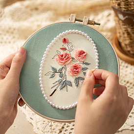 DIY Flower Pattern Photo Frame Stand Embroidery Kits, Including Photo Frame, Embroidery Cloth & Thread, Needle, Instruction Sheet