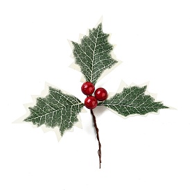 Plastic Artificial Christmas Leaf, with Iron Beads, for Christmas Decoration