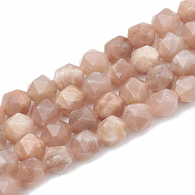 Natural Sunstone Beads Strands, Star Cut Round Beads, Faceted