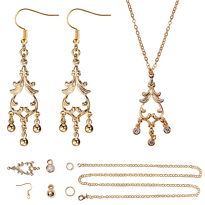 DIY Earring Making, with Brass Links and Charms, Brass Necklace Making, Brass Open Jump Rings and 304 Stainless Steel Open Jump Rings