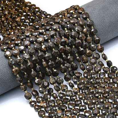 Природные бронзитом бисер нитей, граненый шестиугольный разрез, плоско-круглые, с бисером