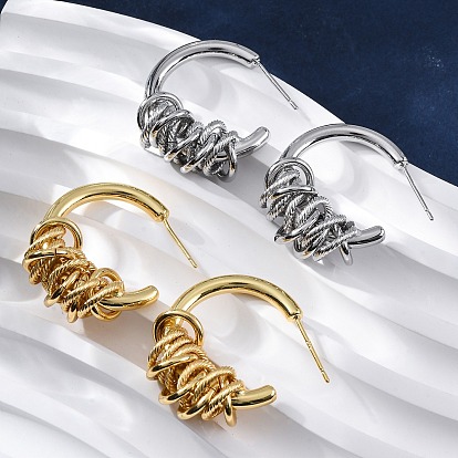 Серьги-гвоздики из латуни в форме буквы С с узлом, без свинца и без кадмия, долговечный, стойки покрытие