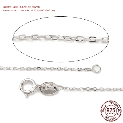 Colliers à chaîne en argent sterling 1.2mm 925, à ressort fermoirs à anneaux, Plaqué rhodium, anti-ternissement