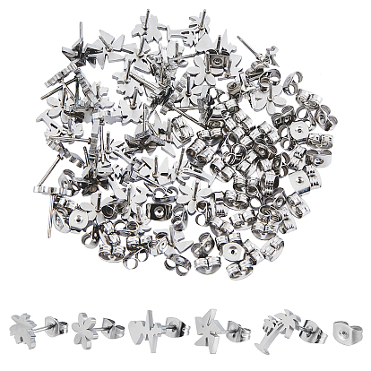 Unisex 304 Stainless Steel Stud Earrings, with Ear Nuts, Mixed Shapes