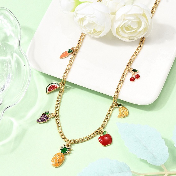 Сплав цветной эмалированный фрукт подвеска 304 ожерелья из нержавеющей стали цепи