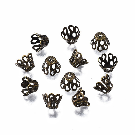 Чугунные колокольчики с филигранной отделкой для бусинок, причудливые шапочки для бус, цветок, 4-лепесток