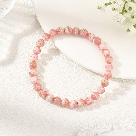6MM Natural Argentina Rhodonite Round Beaded Stretch Bracelets for Women