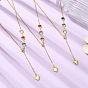 Adjustable Heart Handmade Brass Glass Link Chain Lariat Necklaces for Women, Mixed Color