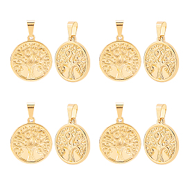 Unicraftale 10Pcs 304 Stainless Steel Pendants, Flat Round with Tree